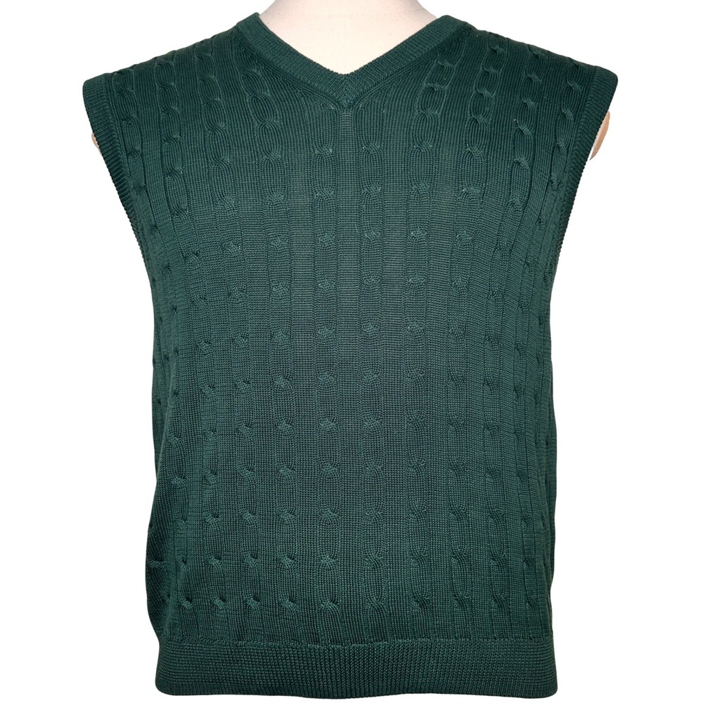 Vtg Brooks Brothers Country Club Mens Green Cable Knit V-Neck Sweater Vest Large